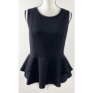 Thalia Sodi Tiered Black Sleeveless Textured Peplum Top - Size M